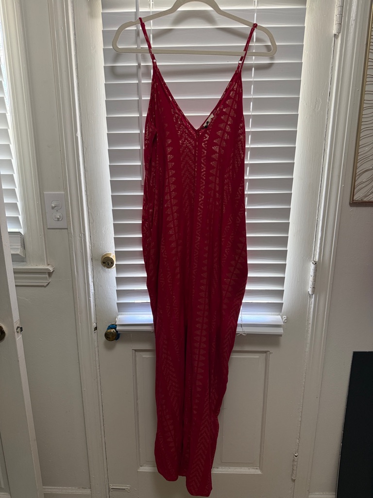 Elan Red Greek Pattern Maxi Slip Dress